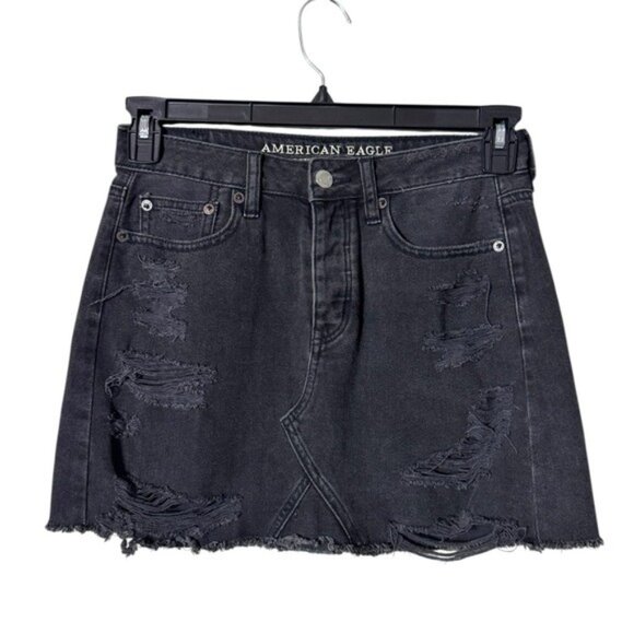 Vintage Y2K American Eagle Micro Mini Skirt 2 Jean Festival Black Button Fly - Picture 1 of 7